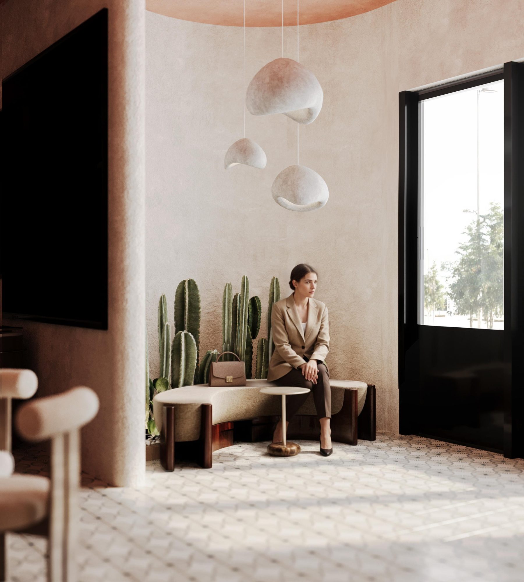 The entry passage with pendant lights